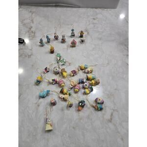 36 Miniature Easter Tree Decorations 3/4" Rabbits Chicks Eggs Birdhouse Plant